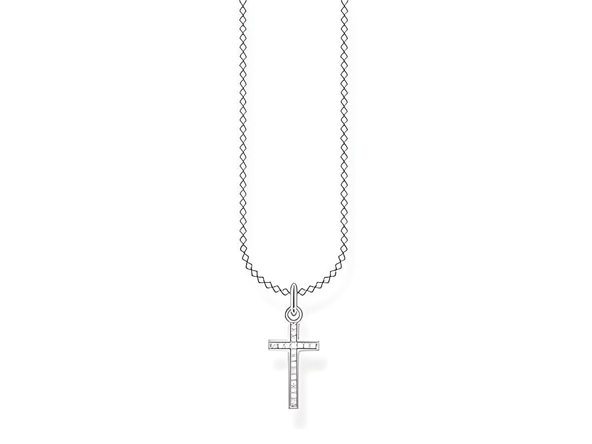 Kette mit Kreuzanhänger aus Silber, verziert mit klaren Zirkonia. Teil der Thomas Sabo Charming Collection, einstellbare Länge von 38 bis 45 cm.