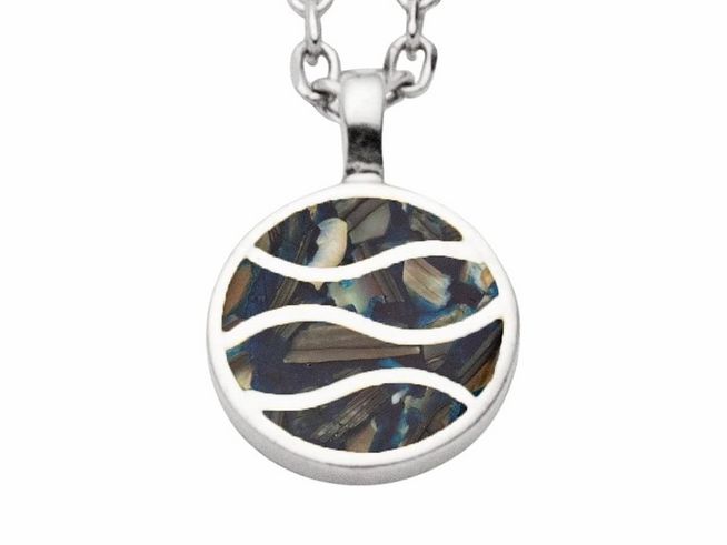 Sterling Silber Kette mit Anhänger in Form von Wellen, verziert mit Seeopal, kreatives Design, elegant und verspielt, ideal für jeden Anlass, Hersteller DUR, Länge 42 cm.