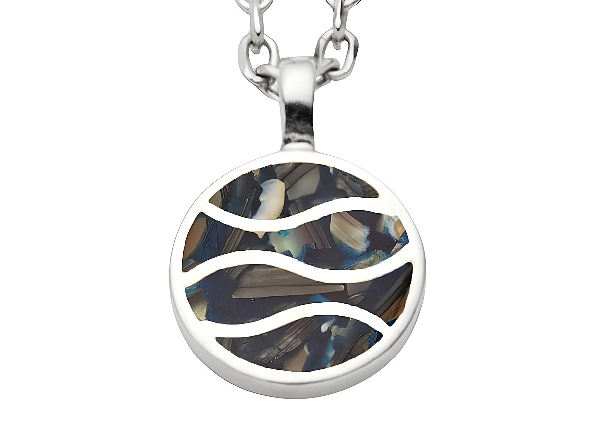 Sterling Silber Kette mit Anhänger in Form von Wellen, verziert mit Seeopal, kreatives Design, elegant und verspielt, ideal für jeden Anlass, Hersteller DUR, Länge 42 cm.