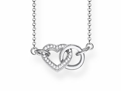 Thomas Sabo Kette aus 925 Sterling Silber mit Herz Ring und Zirkonia in weiß, Länge ca. 40/42,5/45 cm, edles und elegantes Design für Damen.
