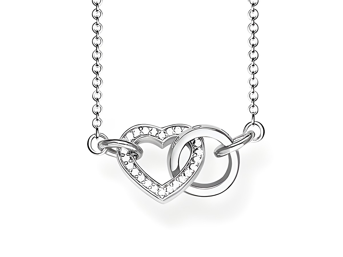 Thomas Sabo Kette aus 925 Sterling Silber mit Herz Ring und Zirkonia in weiß, Länge ca. 40/42,5/45 cm, edles und elegantes Design für Damen.