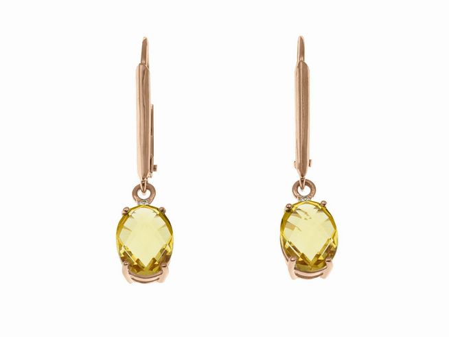 Ohrhänger Oval Tropfen aus Sterling Silber mit Roségold Vergoldung und einem eleganten Stein in gelber Farbe, ideal für besondere Anlässe und als stilvolles Accessoire.