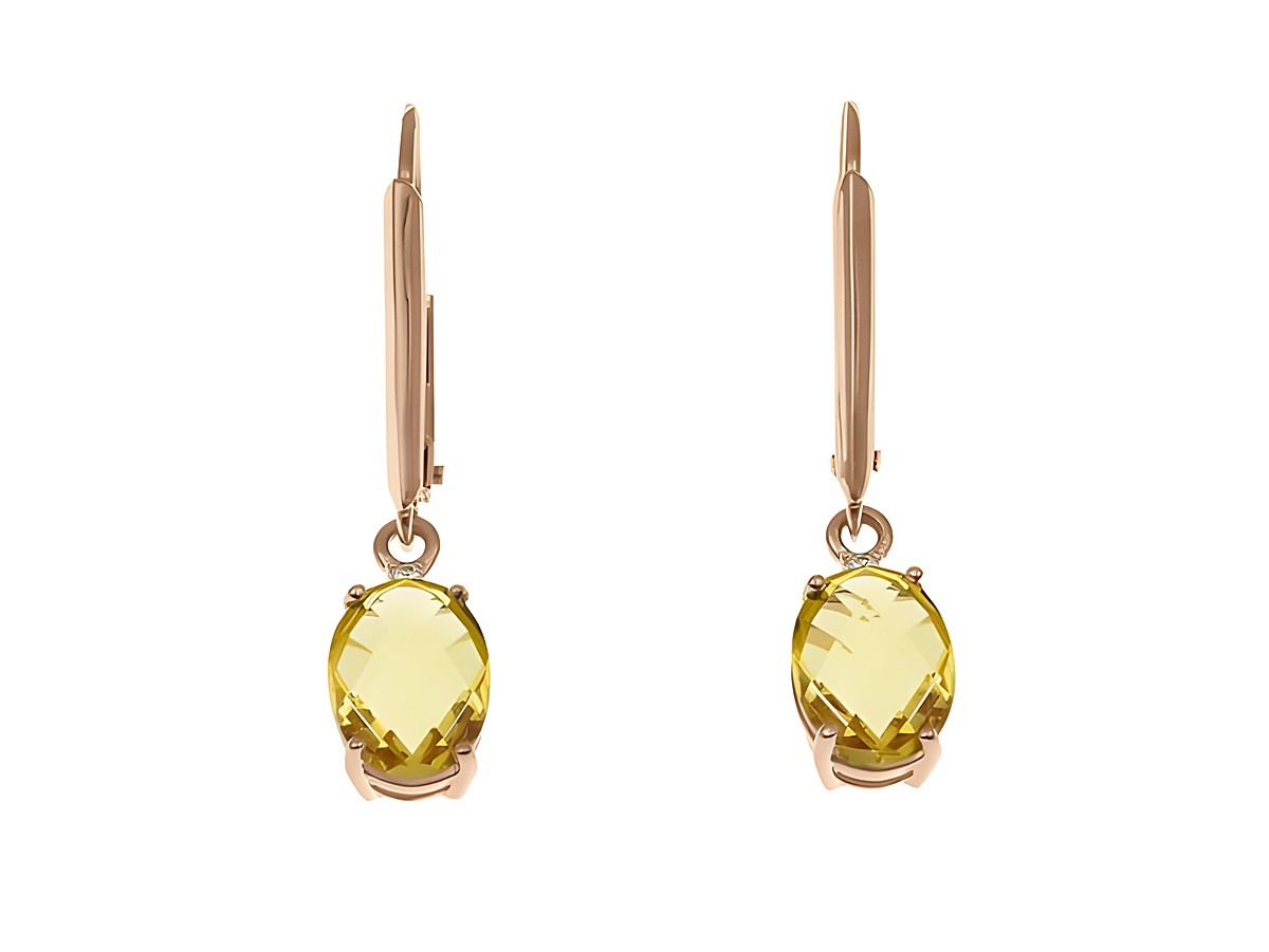 Ohrhänger Oval Tropfen aus Sterling Silber mit Roségold Vergoldung und einem eleganten Stein in gelber Farbe, ideal für besondere Anlässe und als stilvolles Accessoire.