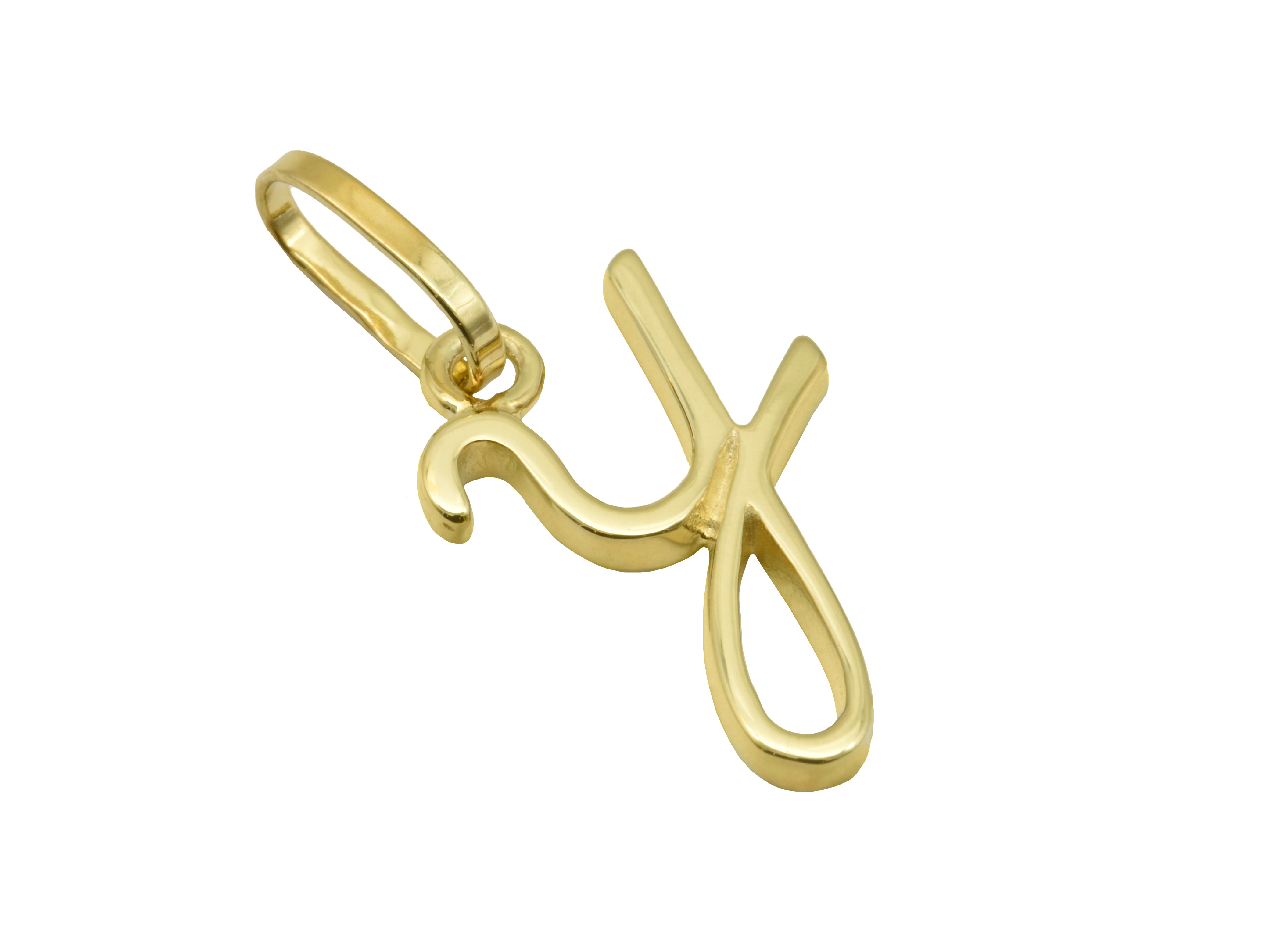 Buchstaben Anhänger Y aus Gelbgold 750, poliert, hergestellt von Juwelier Harnisch, elegant gestalteter Buchstabe Y mit feinem Glanz.