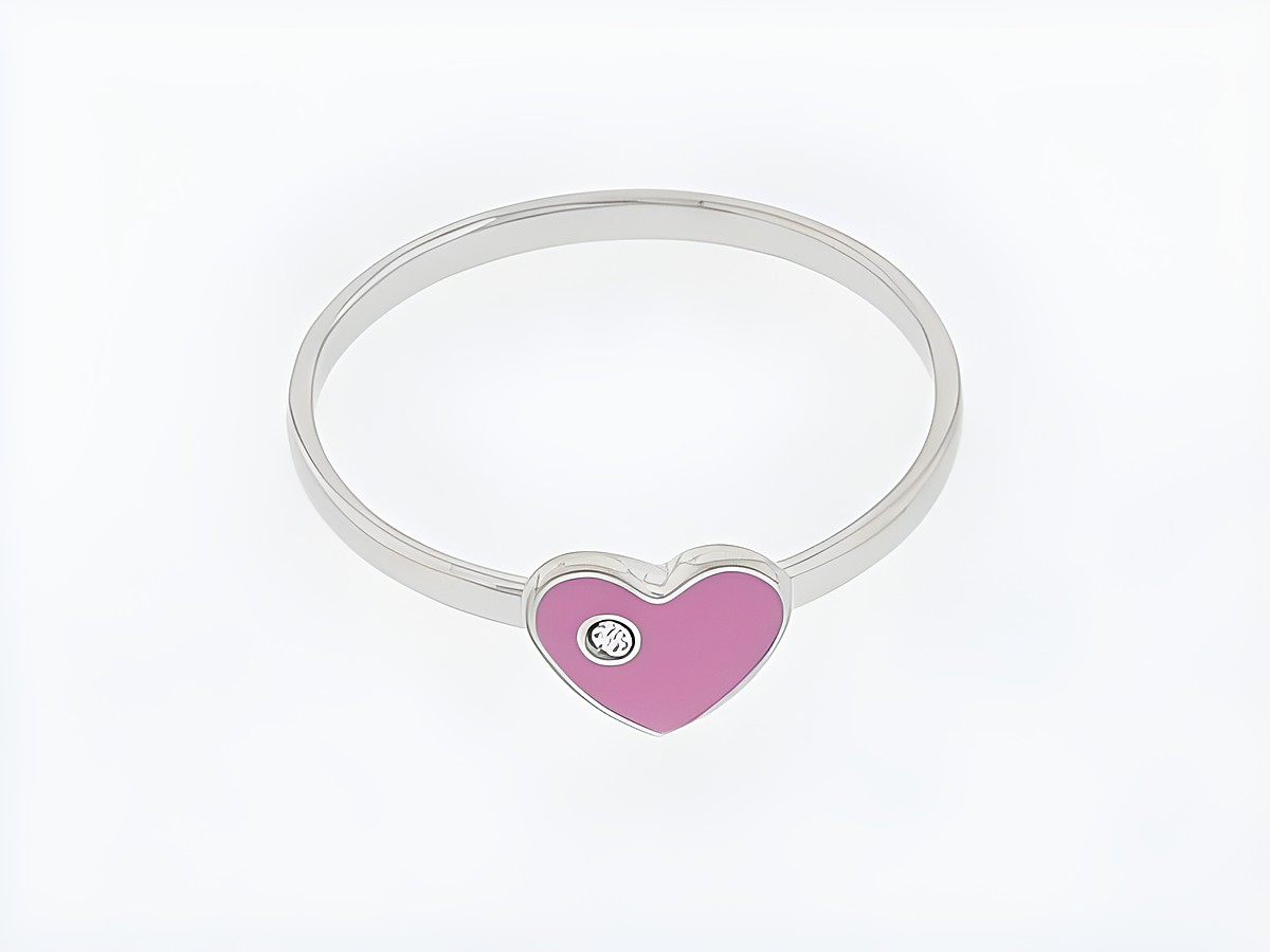 Silber rhod. Ring in Größe 46 mit süßem Herzen aus pinkem Lack und Glas, verziert mit einem kleinen Stein, hergestellt von Juwelier Harnisch, ideal für Kinder.
