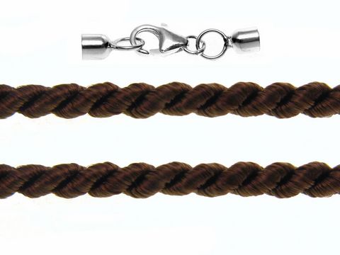 Kordel gedreht 36 cm in Braun mit 2 mm Dicke und Silber Karabiner von Juwelier Harnisch, ideal für Schmuckdesign und kreative Projekte.
