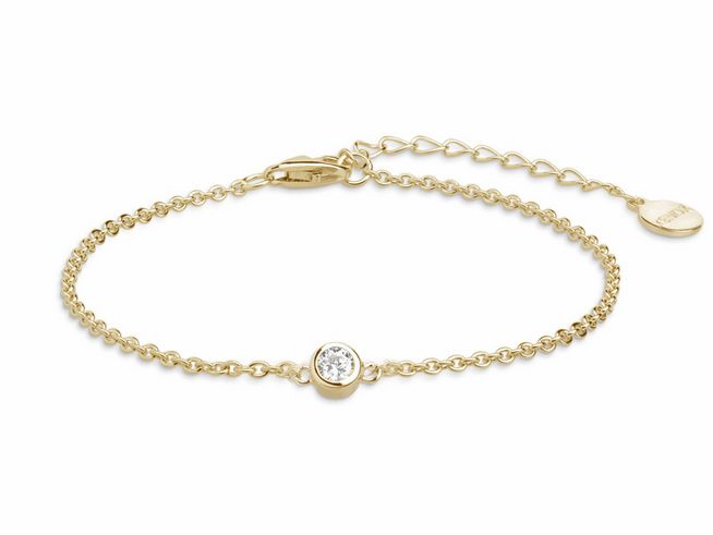 Xenox Sterling Silber Armband XS7320G in Gelbgold Vergoldung mit Karreekette und einem funkelnden Element. Verstellbare Länge von 15 bis 18,5 cm.