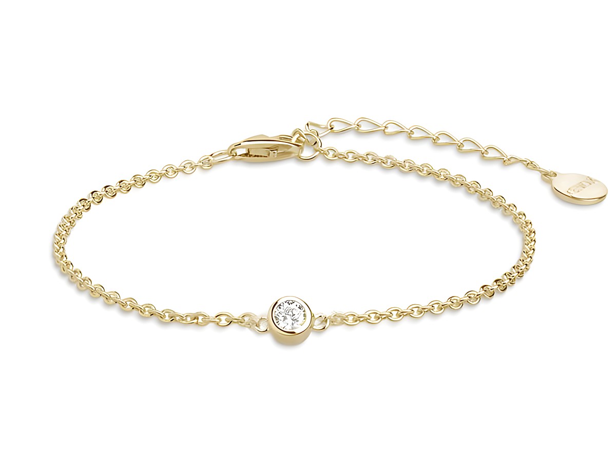 Xenox Sterling Silber Armband XS7320G in Gelbgold Vergoldung mit Karreekette und einem funkelnden Element. Verstellbare Länge von 15 bis 18,5 cm.