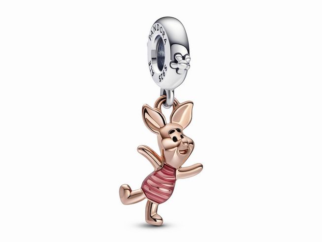 Charm-Anhänger von Pandora im Design von Disney Winnie Puuh Ferkel aus 585er Roségold mit mehrfarbigen Details, fröhlich und niedlich dargestellt, ideal für Schmuckliebhaber.