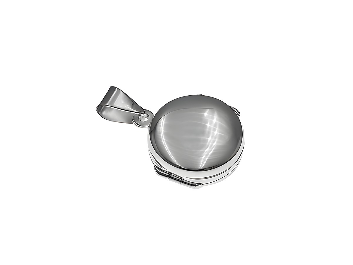 Silber Medaillon rund dezent, hergestellt von Juwelier Harnisch, mit einer glatten, polierten Oberfläche und einem praktischen Verschluss, ideal für persönliche Erinnerungen.