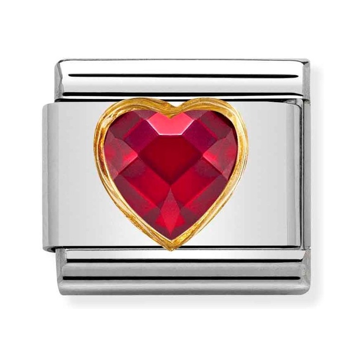 Nomination Composable Classic Charm Herz Zirkonia rot - Edelstahl, Gold 750 Gelbgold