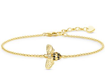 Mehrfarbiges Armband von Thomas Sabo mit einer bienenförmigen Verzierung aus goldfarbenem Metall und funkelnden Steinen, geeignet für Handgelenke von ca. 16 bis 19 cm.