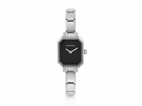 Elegante Nomination CLASSIC Paris Uhr in eckigem Design mit schwarzem Ziffernblatt und silbernem Armband, Hersteller: Nomination, Time Collection.