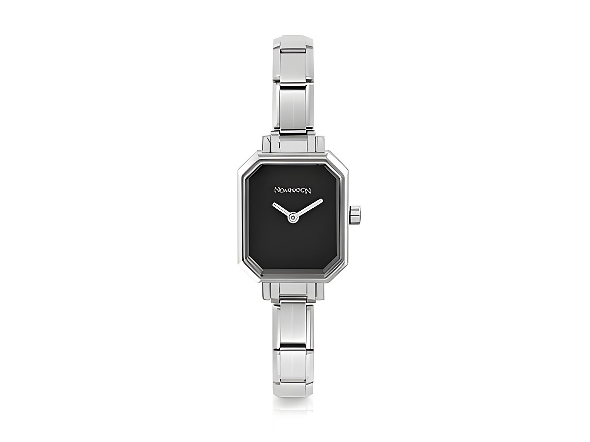 Elegante Nomination CLASSIC Paris Uhr in eckigem Design mit schwarzem Ziffernblatt und silbernem Armband, Hersteller: Nomination, Time Collection.