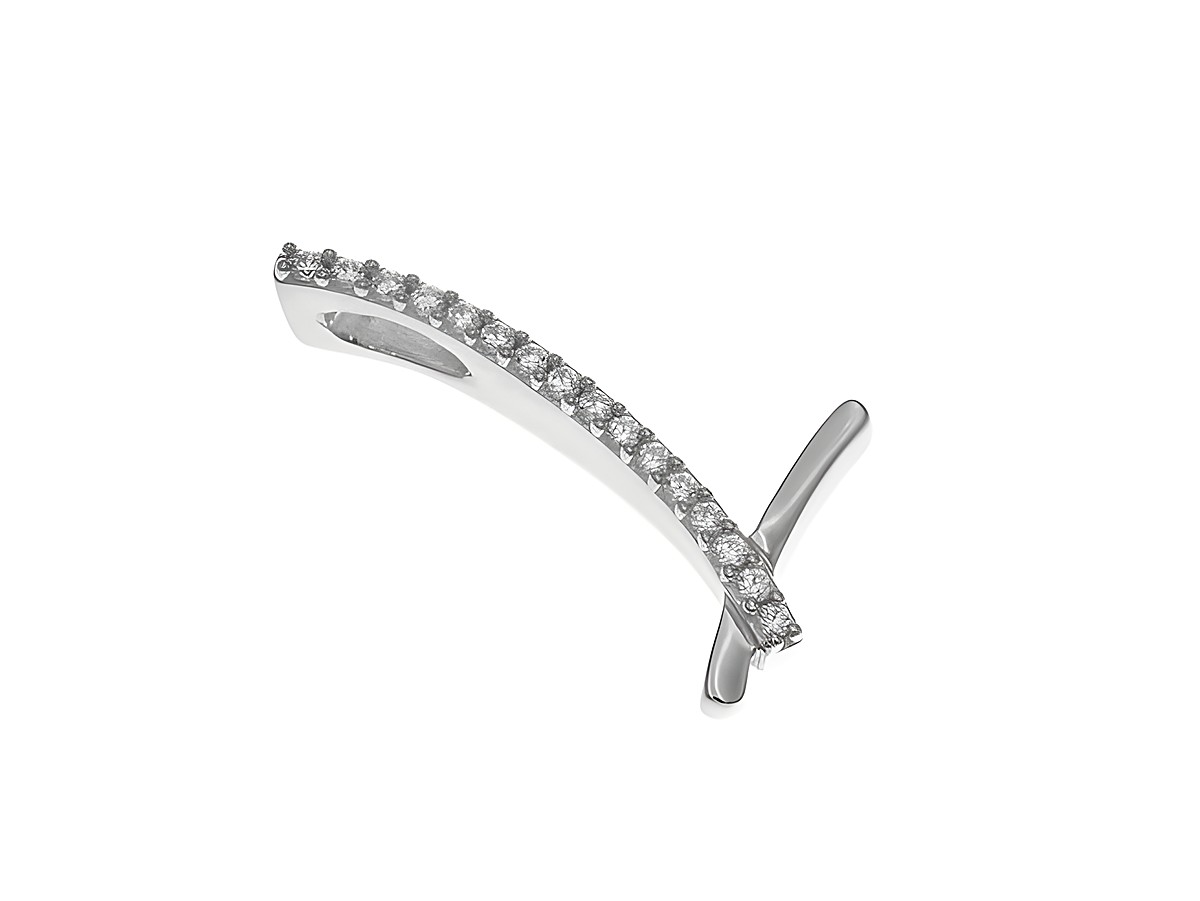 Anhänger aus poliertem rhodiniertem Sterling Silber in Form des Buchstabens L, verziert mit Zirkonia, Hersteller Juwelier Harnisch.