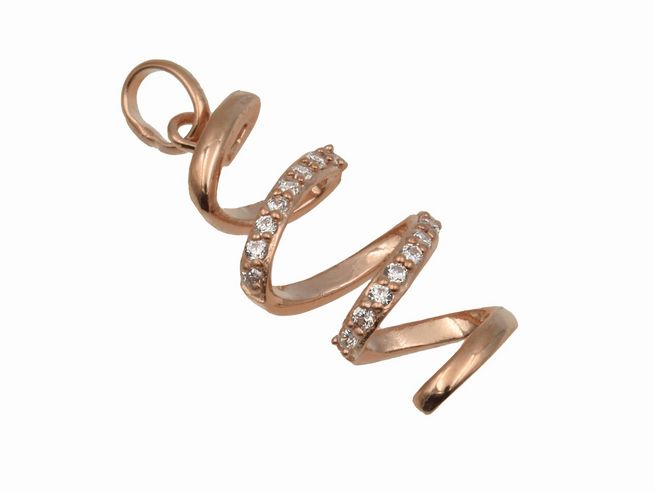Ein spiralförmiger Anhänger aus 925 Sterling Silber, poliert und roségold vergoldet, verziert mit funkelndem Zirkonia, ideal für modische Akzente, von Juwelier Harnisch.