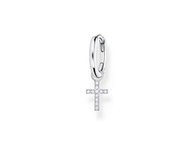 Kreolen aus Sterling Silber mit einem Zirkonia-Kreuz als Anhänger, perfekt für eleganten Ohrschmuck, von Thomas Sabo, Modell CR709-051-14.