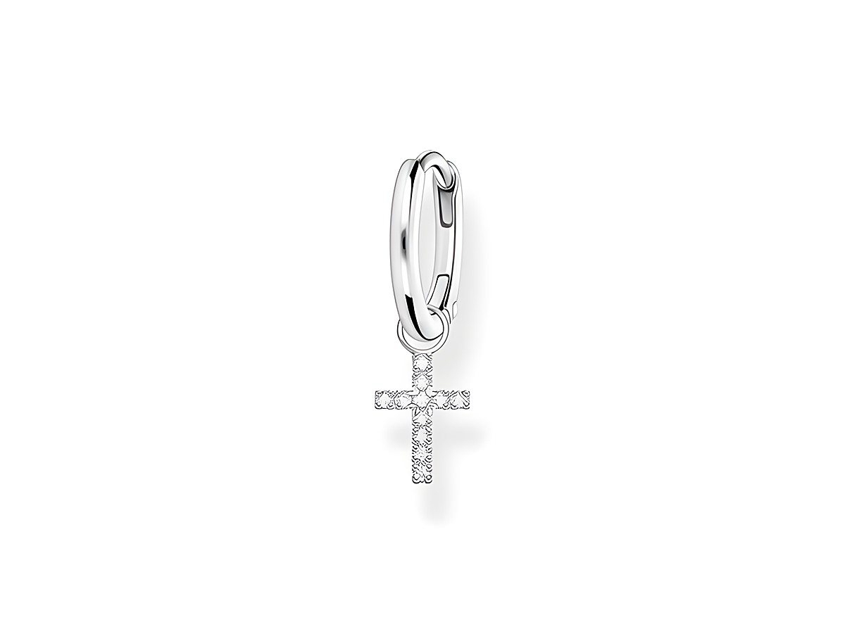 Kreolen aus Sterling Silber mit einem Zirkonia-Kreuz als Anhänger, perfekt für eleganten Ohrschmuck, von Thomas Sabo, Modell CR709-051-14.