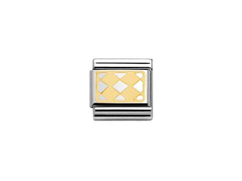 Bicolor Charm aus der Elegance Collection von Nomination mit vier rhombenförmigen Öffnungen in Silber und Gold, elegantes Design für Armbänder.