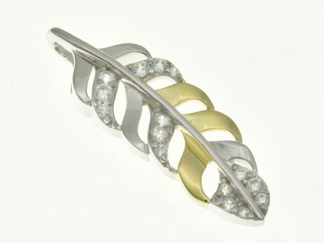 Feder Anhänger aus rhodiniertem Sterling Silber mit Gelbgold vergoldeten Elementen und Zirkonia, ideal für stilvolle Akzente, Hersteller Juwelier Harnisch, diverse Motive.
