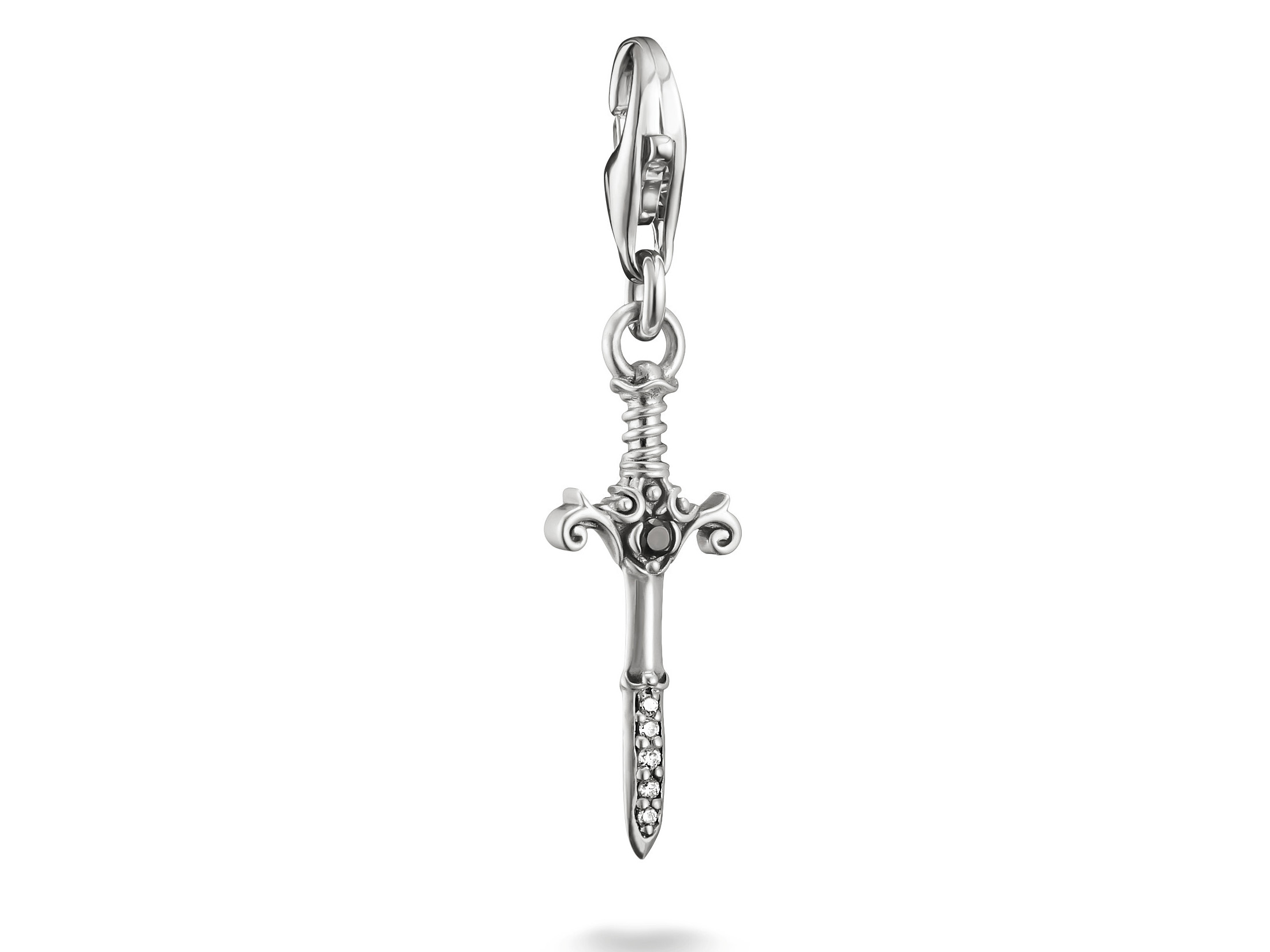 Schwert Charm aus Sterlingsilber mit detailreicher Gestaltung und funkelnden Elementen, hergestellt von Thomas Sabo, Modellnummer 2231-643-11, geeignet für charmante Schmuckkreationen.