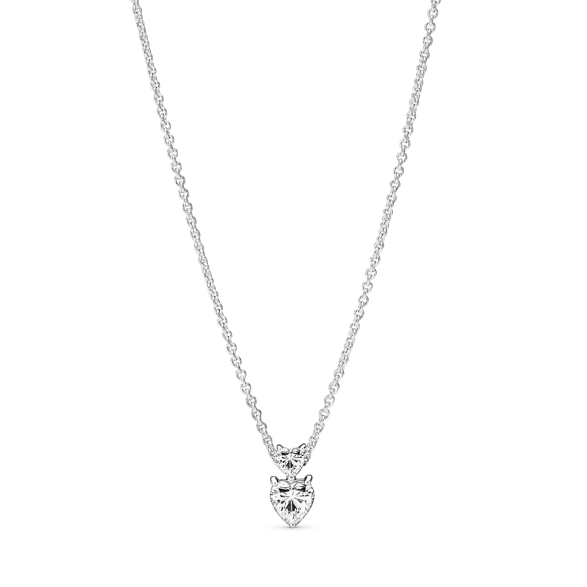 Pandora Doppelherz-Anhänger Funkelnde Collier-Halskette - Sterling Silber Zirkonia 45 cm