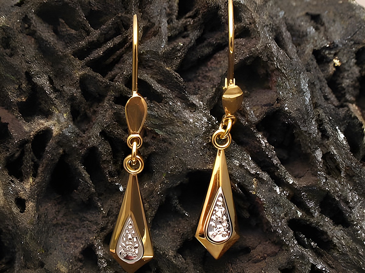 Ohrringe klassisch Ohrhänger echt Gold bicolor, Hersteller Juwelier Harnisch, elegantes Design ohne Stein, ideal für jeden Anlass, schlichte und zeitlose Eleganz.