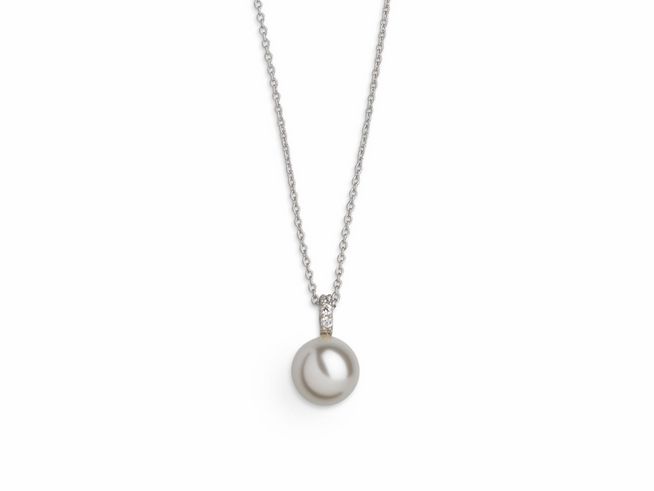 Xenox Sterling Silber Kette XS5195 mit einer eleganten Ankerkette und einer auffälligen Perle als Anhänger in Pearltönen, Länge 40-45 cm, stilvolles Schmuckstück für besondere Anlässe.
