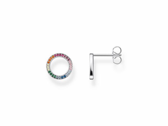 Ohrstecker von Thomas Sabo aus Silber mit buntem Glas-Keramik Stein, synthetischem Korund, synthetischem Spinell und Zirkonia in einer runden Form.