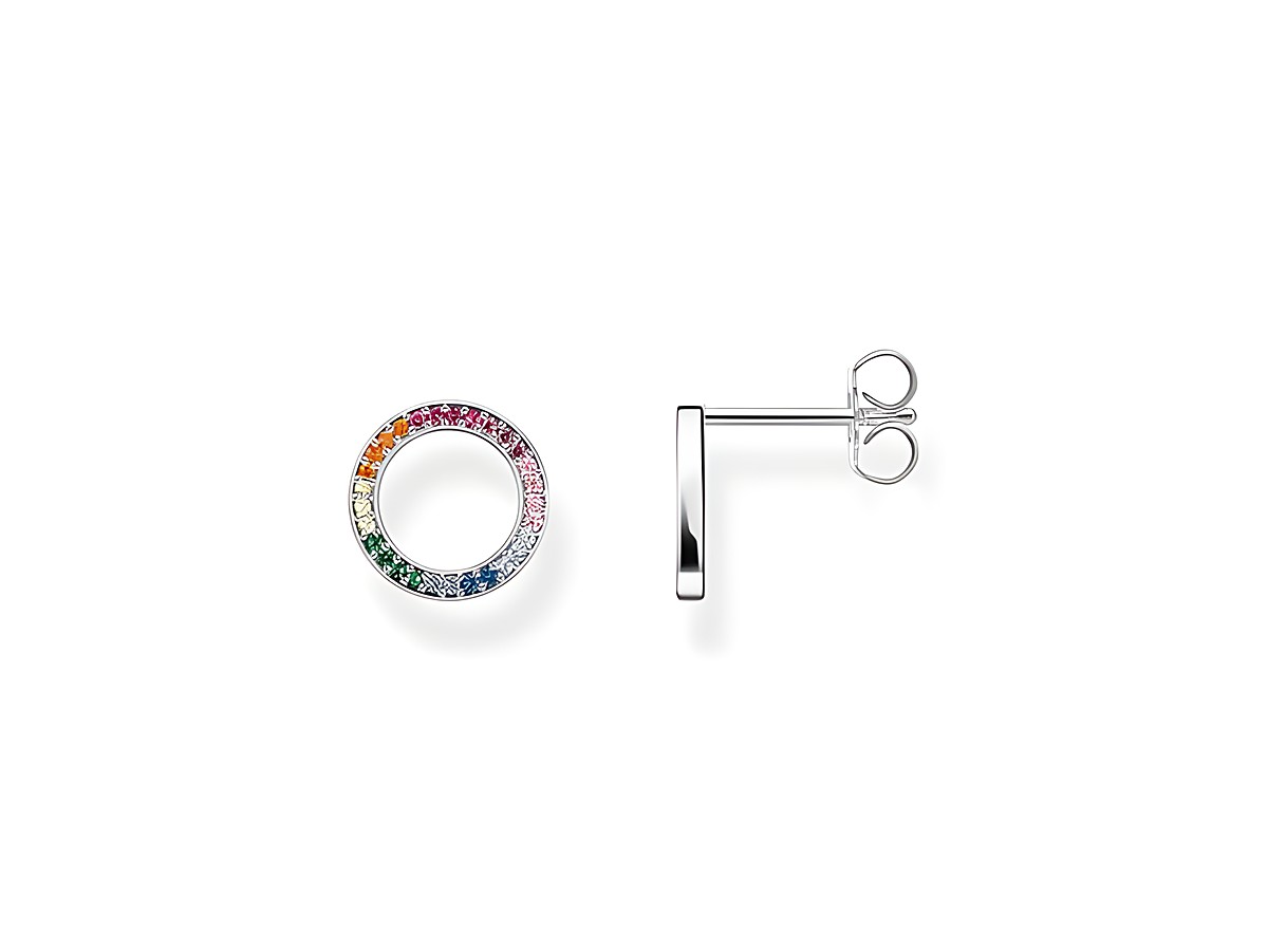 Ohrstecker von Thomas Sabo aus Silber mit buntem Glas-Keramik Stein, synthetischem Korund, synthetischem Spinell und Zirkonia in einer runden Form.