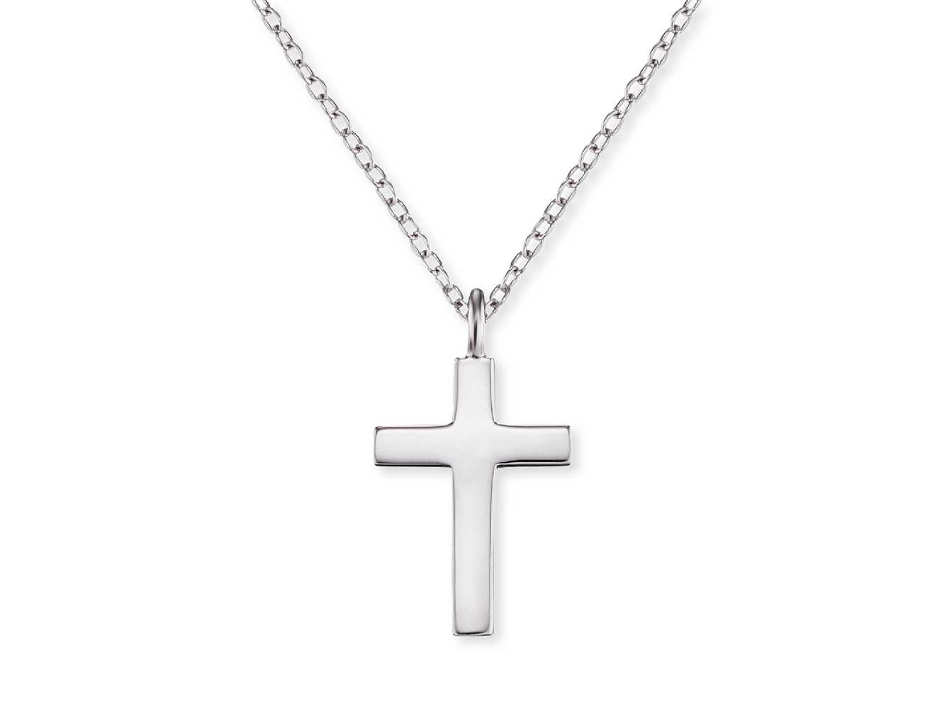 Silberne rhodinierte Kette mit Anhänger in Form eines Kreuzes, designet von Engelsrufer, Länge 38 cm. Elegant und schlicht, ideal für den täglichen Gebrauch oder besondere Anlässe.