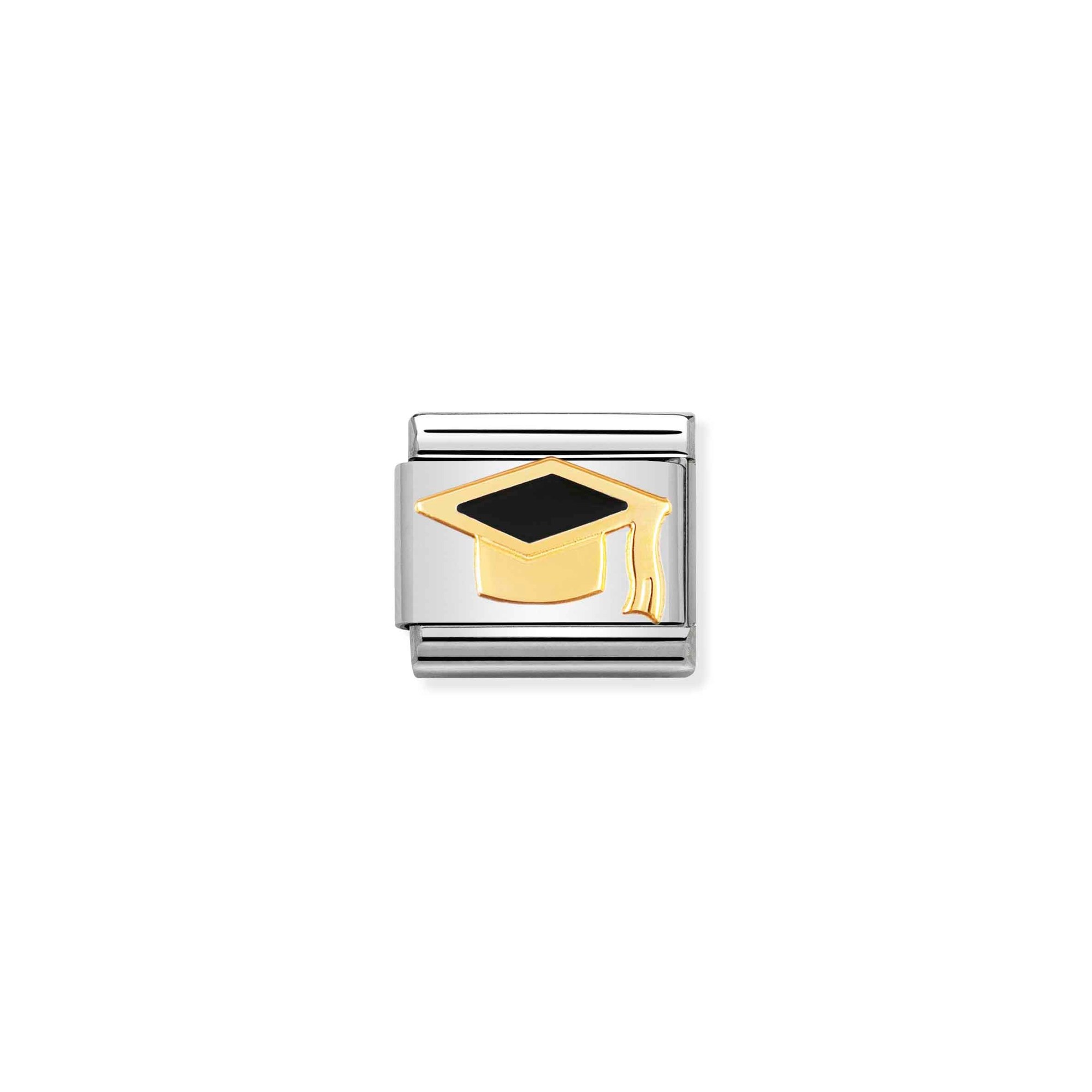 Nomination Composable Classic Charm Doktorhut schwarz - Edelstahl, Gold 750 Gelbgold, Emaille