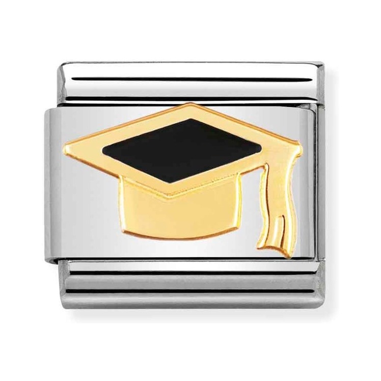 Nomination Composable Classic Charm Doktorhut schwarz - Edelstahl, Gold 750 Gelbgold, Emaille