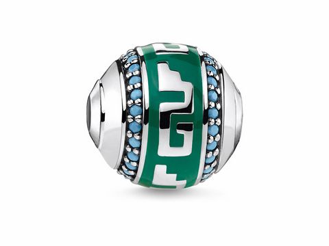 Thomas Sabo K0295-344-6 Bead Ornament Karma Beads in grün mit Stein verzierter Oberfläche und silberner Umrandung, geeignet für individuelle Schmuckkreationen.