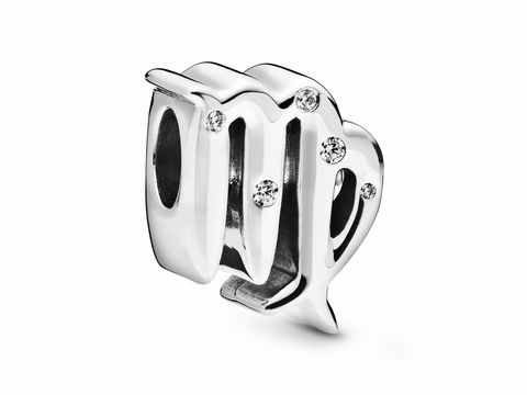 Sterling Silber Charm von Pandora mit dem Sternzeichen Jungfrau, verziert mit Zirkonia, in elegantem Design, ideal für eine persönliche Schmuckkollektion.