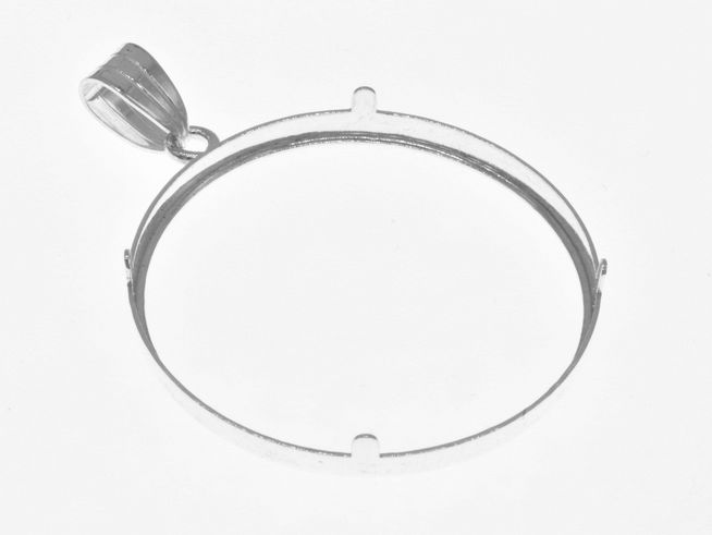 Schlichtes Münzfassung Anhänger aus 925 Sterling Silber mit einem Durchmesser von 34 mm, geeignet für Münzen bis 3,5 cm, hergestellt von Juwelier Harnisch.