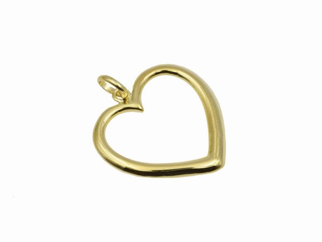 Herzförmiger Anhänger aus 925 Sterling Silber, poliert und gelb vergoldet, flach gestaltet, ideal als Schmuckstück. Hersteller Juwelier Harnisch.