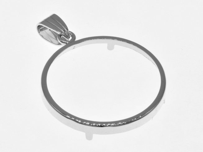 Schlichter Münzfassung Anhänger aus rhodiniertem 925 Sterling Silber mit einem Durchmesser von maximal 28 mm für Münzen bis 3,0 cm, Hersteller Juwelier Harnisch.