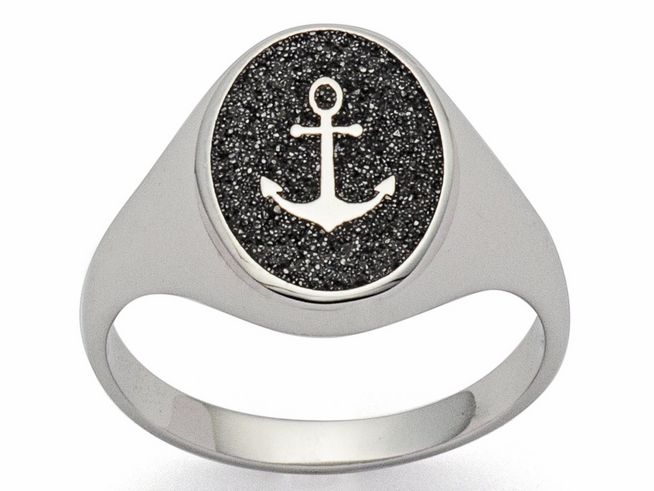 Sterling Silber Siegelring von DUR mit einem Anker-Motiv aus Lavasand, elegantes Design in Größe 56, ideal für maritime Schmuckliebhaber.