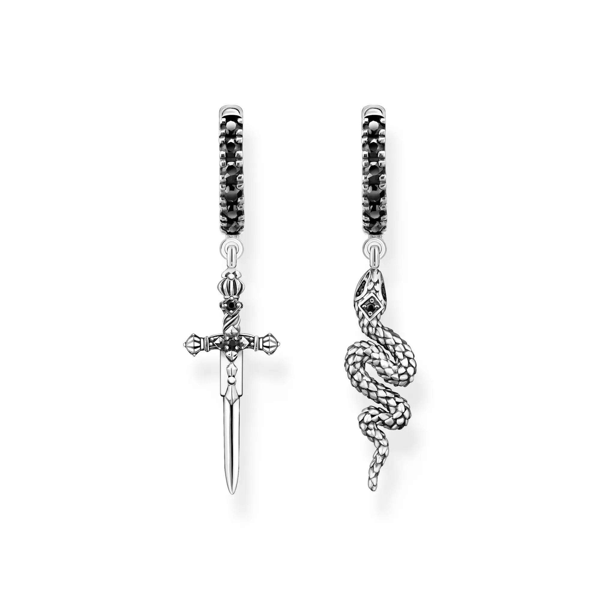 Thomas Sabo Creolen - Sterling Silber - geschwärzt + Zirkonia - Schwert + Schlange