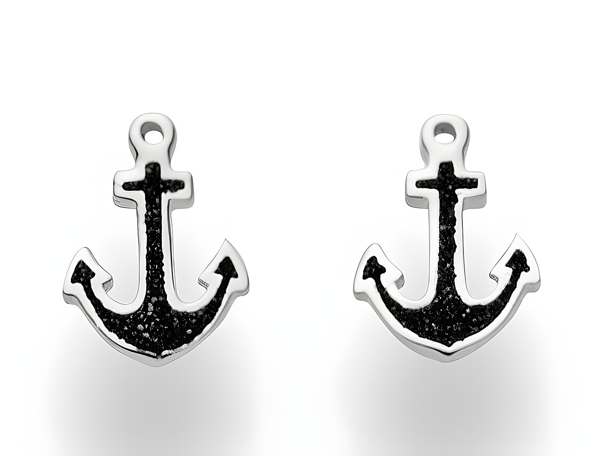 DUR Ohrringe Hoffnung - O5044 aus Sterling Silber mit einem Anker-Design in Schwarz und Silber, ideal für maritime Akzente und stylische Outfits.