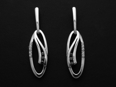 37777-0 Design Ohrstecker Sterling Silber rhodiniert aufregend von Juwelier Harnisch, elegante Ohrhänger mit ansprechenden Stein-Elementen und geschwungenem Design.