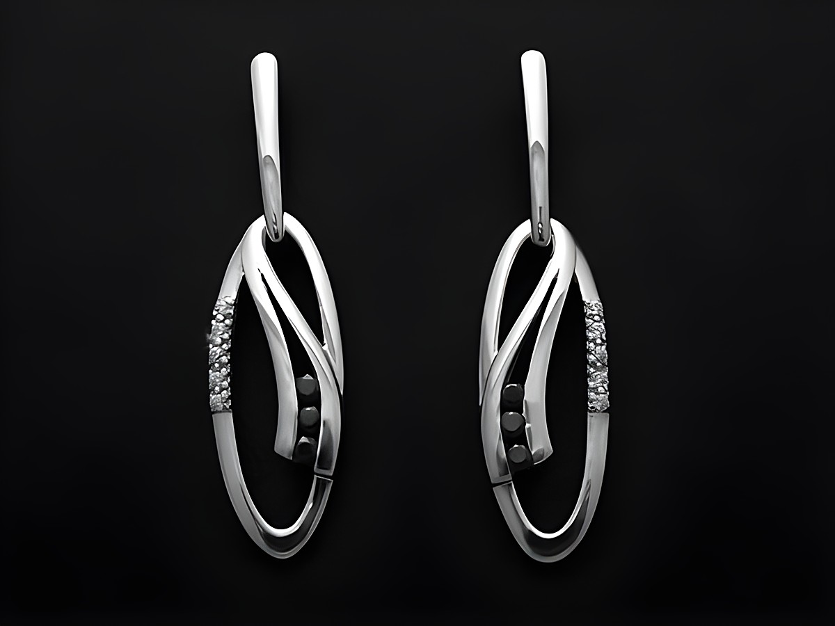 Design Ohrstecker Sterling Silber rhodiniert aufregend von Juwelier Harnisch, elegante Ohrhänger mit ansprechenden Stein-Elementen und geschwungenem Design.