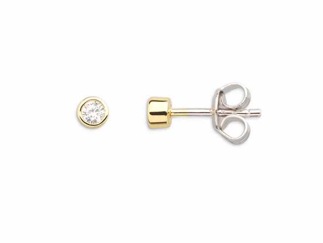 Xenox Sterling Silber Ohrringe XS3514G ZARGE GOLD Gelbgold vergoldet mit funkelndem Stein und stabiler Ohrstecker-Verschlussmechanik, eleganter Ohrschmuck für jeden Anlass.