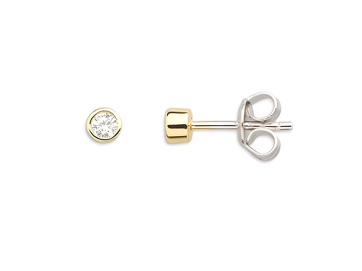 Xenox Sterling Silber Ohrringe XS3514G ZARGE GOLD Gelbgold vergoldet mit funkelndem Stein und stabiler Ohrstecker-Verschlussmechanik, eleganter Ohrschmuck für jeden Anlass.