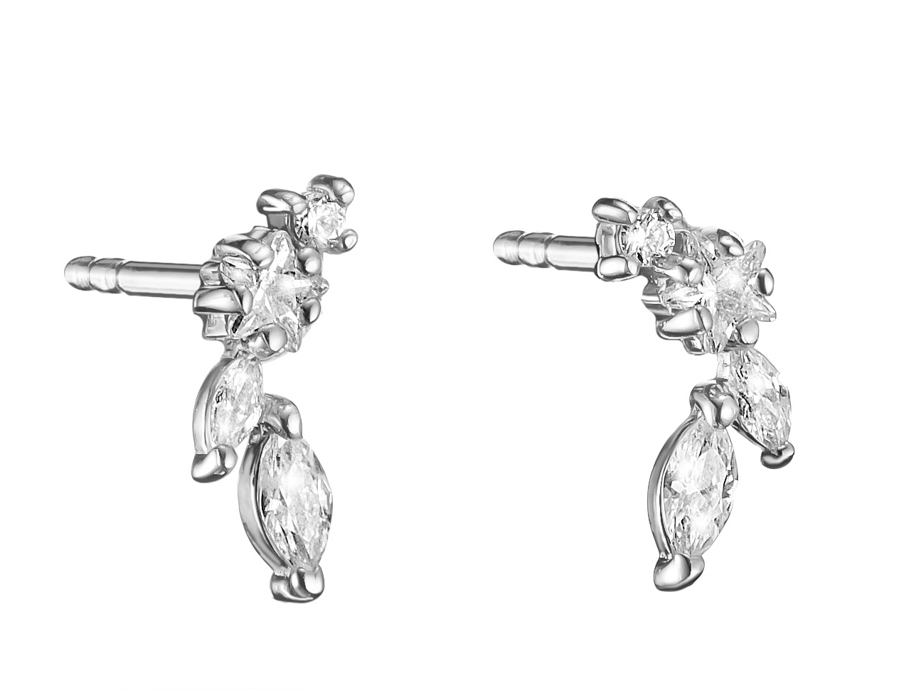 Thomas Sabo Ohrstecker aus Silber mit weißem Zirkonia, filigranes Design, 4 mm breit, glänzende Steine in verschiedenen Formen, ideal für elegante Anlässe oder als täglicher Schmuck.