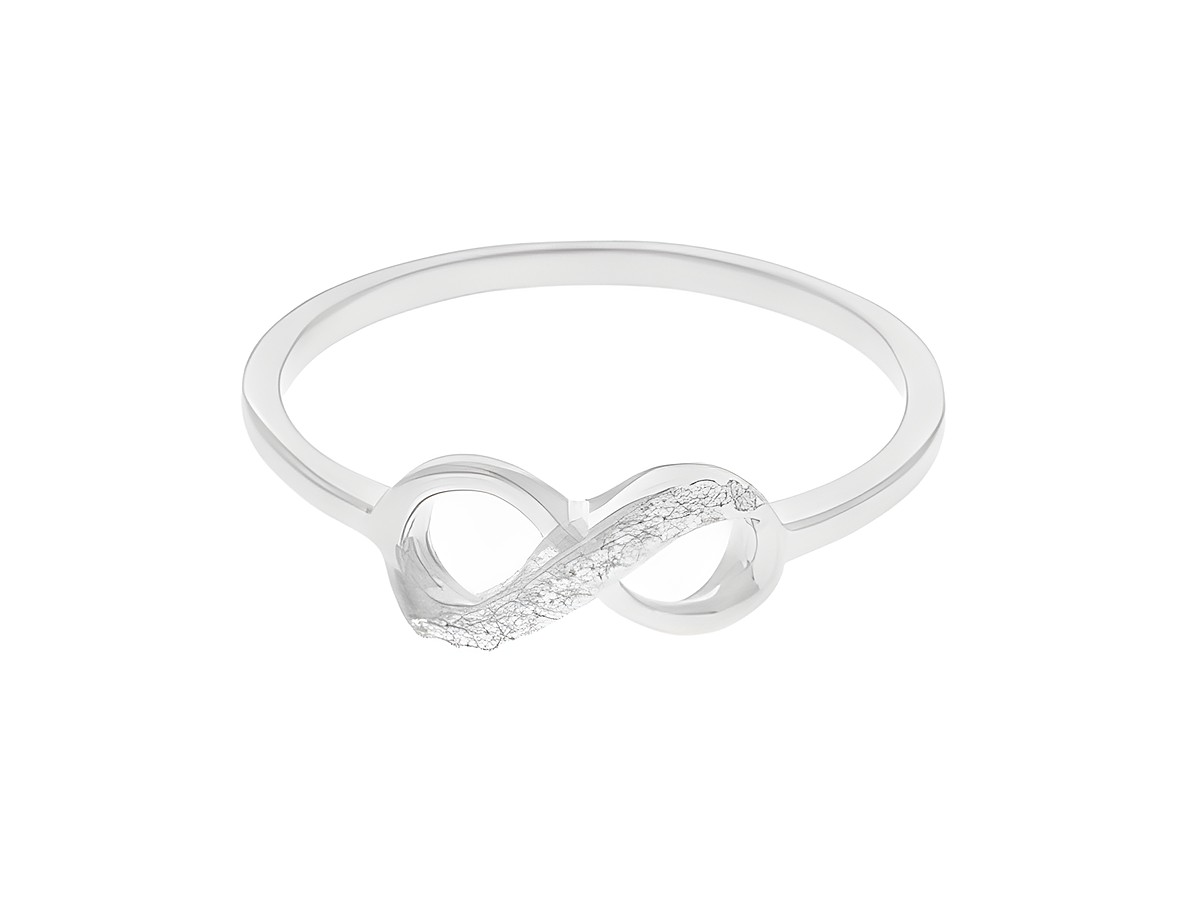 Ring aus Silber rhodiniert mit Unendlichkeitssymbol, modisch gestaltet, Größe 54, Hersteller Juwelier Harnisch, bis Größe 54 oder 17,2 mm.