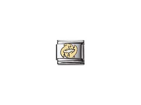 Classic Sternzeichen Fische aus der Kollektion von Nomination, bestehend aus silbernem Material mit einer goldenen Darstellung des Sternzeichens Fische. Ideal für Schmuckliebhaber.