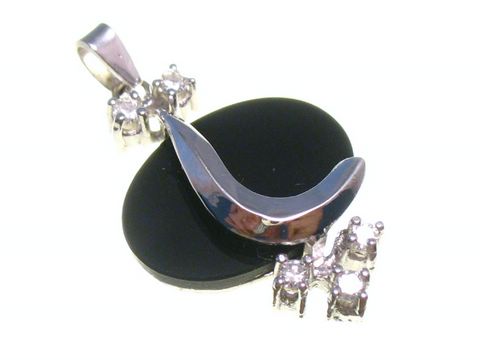 Design Diamant Gold 585/- Anhänger aus Weißgold mit einem eleganten schwarzen Element und funkelnden Diamanten, Hersteller Juwelier Harnisch, Größe 25 mm.