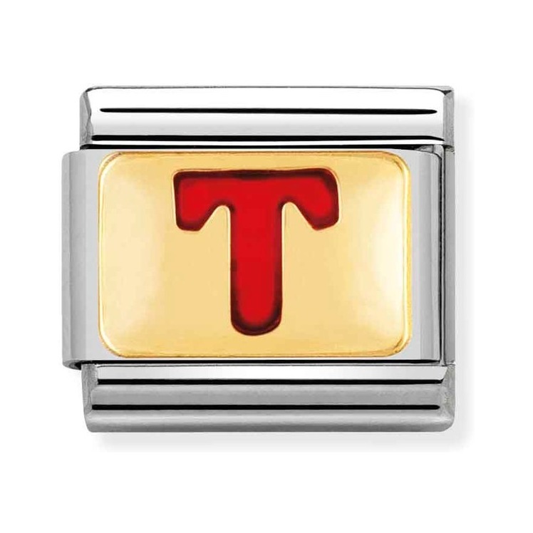Nomination Composable Classic Charm Buchstabe T rot - Edelstahl, Gold 750 Gelbgold, Emaille